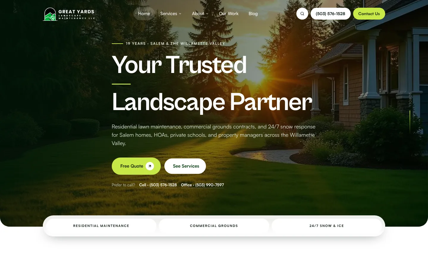 Great Yards Landscape homepage: 'Your Trusted Landscape Partner'