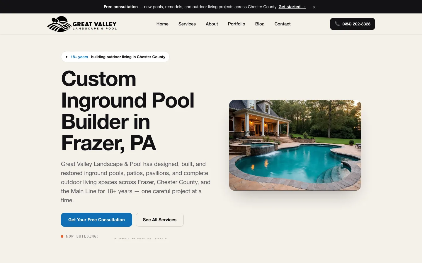 Great Valley Landscape & Pool homepage: 'Custom Inground Pool Builder in Frazer, PA'
